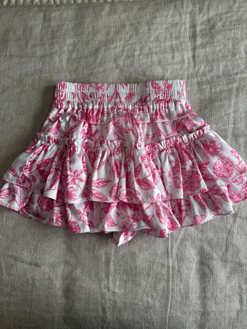 White & Pink Floral Ruffled silk Skirt